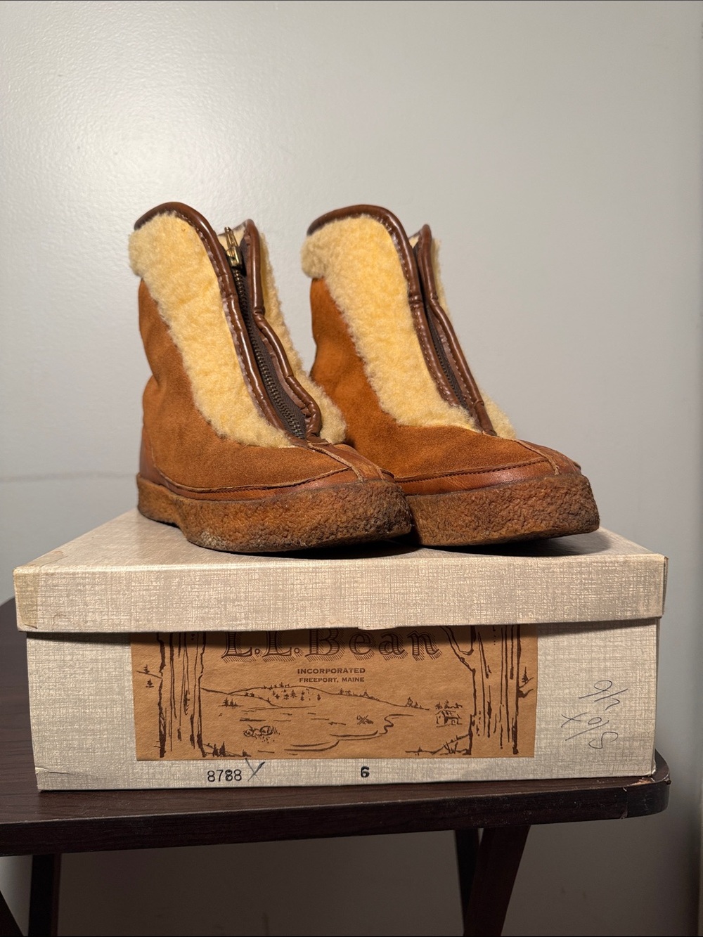 Vintage L.L. Bean Suede Boots with Shearling Trim and Center Zipper